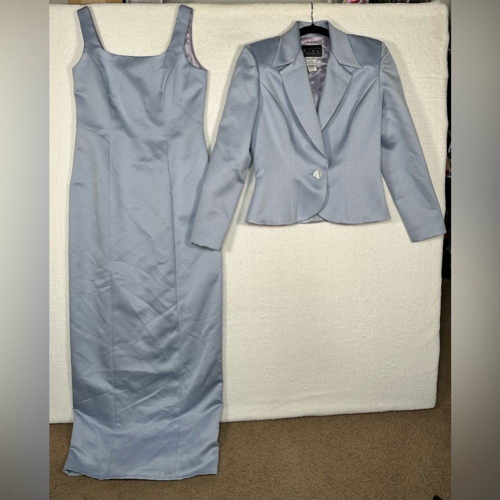 Alex Evenings  Blue Violet Long Formal Gown Dress Jacket 2pc Suit Set Sz‎ 4 P